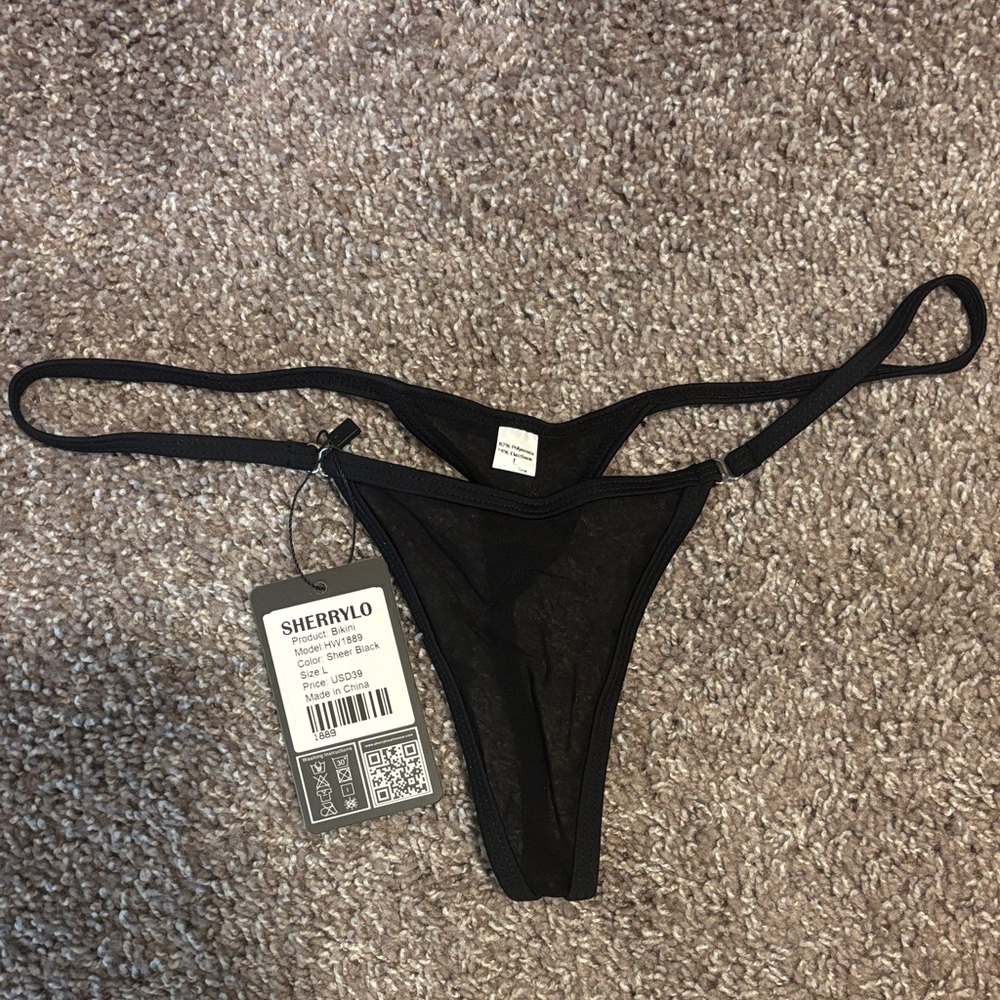 SHERRYLO Black Sheer Thong Bikini Bottom